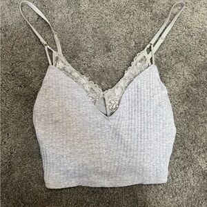 aerie Light Gray Ribbed Lace-Trim Bralette